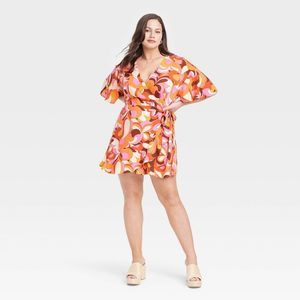 Women's Tie Waist Romper - Ava & Viv Orange XXL